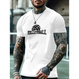 Summer Essential Men's Short Sleeve Volleyball Print T-Shirt, Casual Crew Neck Tee for Trendy Guys Made in USA