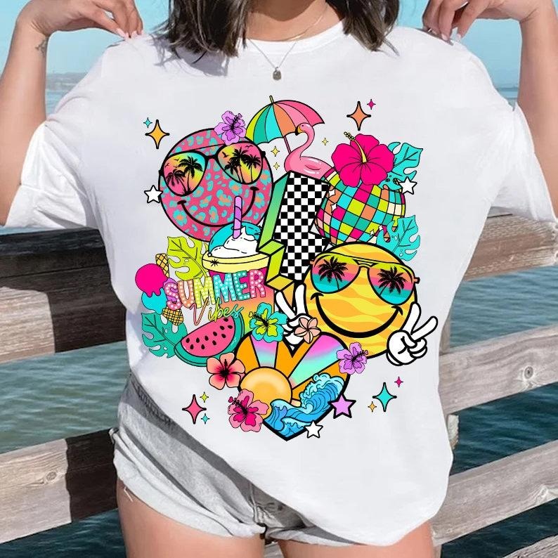 Summer Vibes Dalmatian Dots Tshirt, Smiley Face Tee, Bright Doodle, Lake Days Tshirt, Hello Summer, Beach Girl, Schools Out, Unisex T-Shirt, Gifts For Friend, Short Sleeve Tee Shirt, Gifts For Birthday