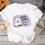 Super Scary Before Coffee T-Shirt, Cool Ghost Halloween Party Shirt, Iced Coffee Lover Gift Tee, Spooky Season Shirt.
