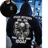 Men's Skull & Letter Print Drop Shoulder Hoodie/T-Shirt, Fashion Casual Loose Drawstring Pocket Hooded T-Shirt for Daily Holiday Outdoor Wear, Men Clothes for Fall & Winter