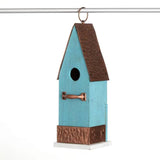 Outdoor, Turquoise Blue, Wood, Bird House, Copper Roof