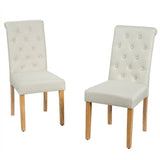 Set of 2 Beige Linen Button Tufted Dining Chair with Wood Legs