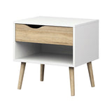 Modern Mid Century Style End Table Nightstand in White &amp; Oak Finish