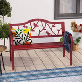 Red, Steel Frame, Outdoor, Patio, Garden Bench, Bird, Branch Pattern, Backrest