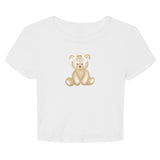 Teddy Bear Print Crew Neck Cropped T-Shirt, Casual Short Sleeve T-Shirt For Spring and Summer, Women's Clothing, Aesthetic Y2K Fashion