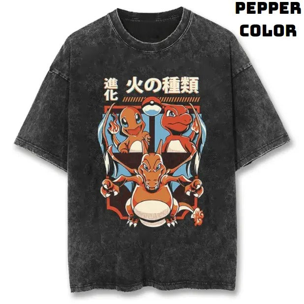 The Charmander Family Vintage Tee, Charmander Shirt, Pokemon Shirt, Anime Manga Tshirt, Vintage Graphic Tee, Unisex T-Shirt, Gift All Top Menswear