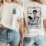 The Reader Tarot Card 2 Sides Sweatshirt, Book Lover Hoodie, Book Lover Gift For Women, Skeleton Reading Shirt, Unisex Sweater Pullover Tee