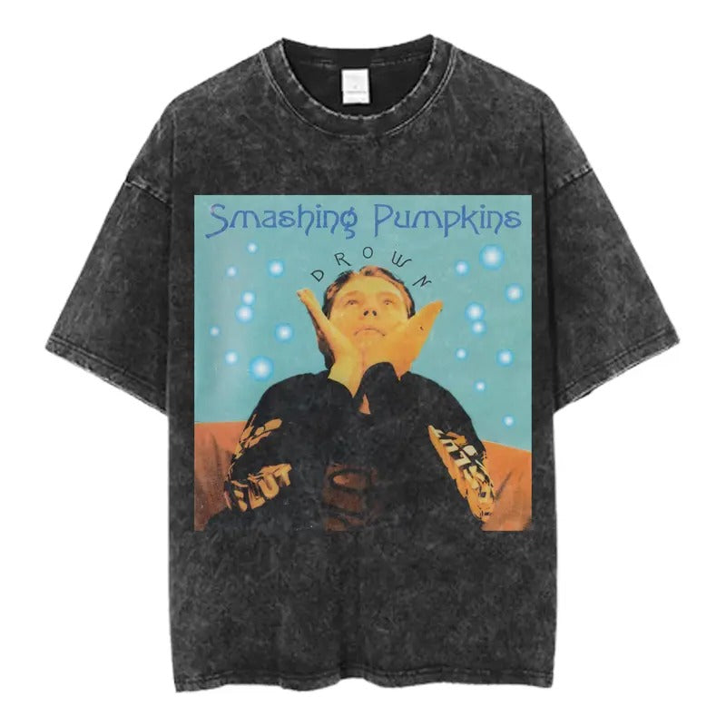 The Smashing Pumpkins 'Drown' Graphic Tee, Vintage 90s Rock Band T-Shirt, Alternative Grunge Music Shirt, Distressed Black Streetwear, Unisex Band Merch
