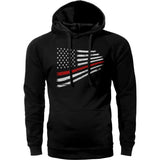 Thin Red Line Flag Warped Design USA Firefighter Hoodie Sweatshirt Cotton Fabric
