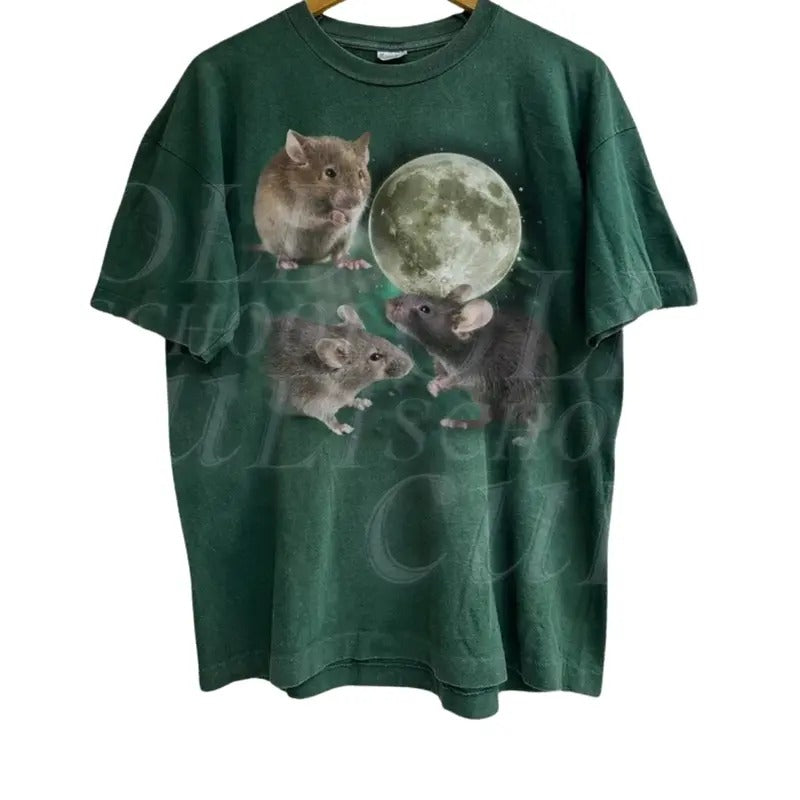 Three Mouse Moon Vintage Graphic T-shirts, Retro Mouse Lovers Tshirt, Rat Shirts, Cute Mouse Tee, Funny Mouse Gifts Menswear Womenswear Streetwear