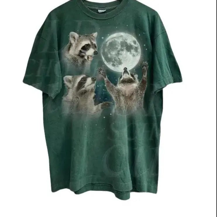 Three Raccoons Vintage Graphic T-shirts, Retro Raccoon Moon Tshirt, Raccoon Lovers, Funny Raccon Tee, Raccoon Gifts Streetwear  Menswear Top