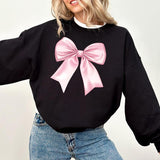 Toile de Jouy Pink Bow Sweatshirt, Coquette Girl Sweatshirt, Feminine Floral Bow Crewneck, Pink Ribbon Soft Girl Girly Aesthetic, Xmas Shirt