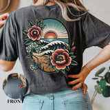 Traditional Floral Beach Sunset Tshirt, Comfort Colors Beach Vacation Shirt, Women's Mother's Day Birthday Gift for Her, Beach Lover Tee