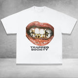 Trapped Society Big Mouth Y2k Shirt Graphic Tees Oversized Cotton Fabric Top Streetwear