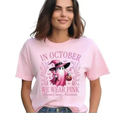 Trending In October We Wear Pink Ghost Shirt, Halloween Pink Ribbon Ghost Shirt, Pink Ribbon Shirt, Breast Cancer Awareness Halloween T-shirt for women and men