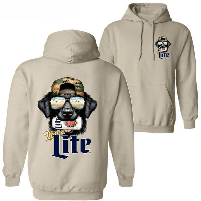 Trendy Miller Lite Black Retriever Dog Hoodie 2 side, All Season, Unisex Cotton Casual Outfit, Full Colors menswear womenswear