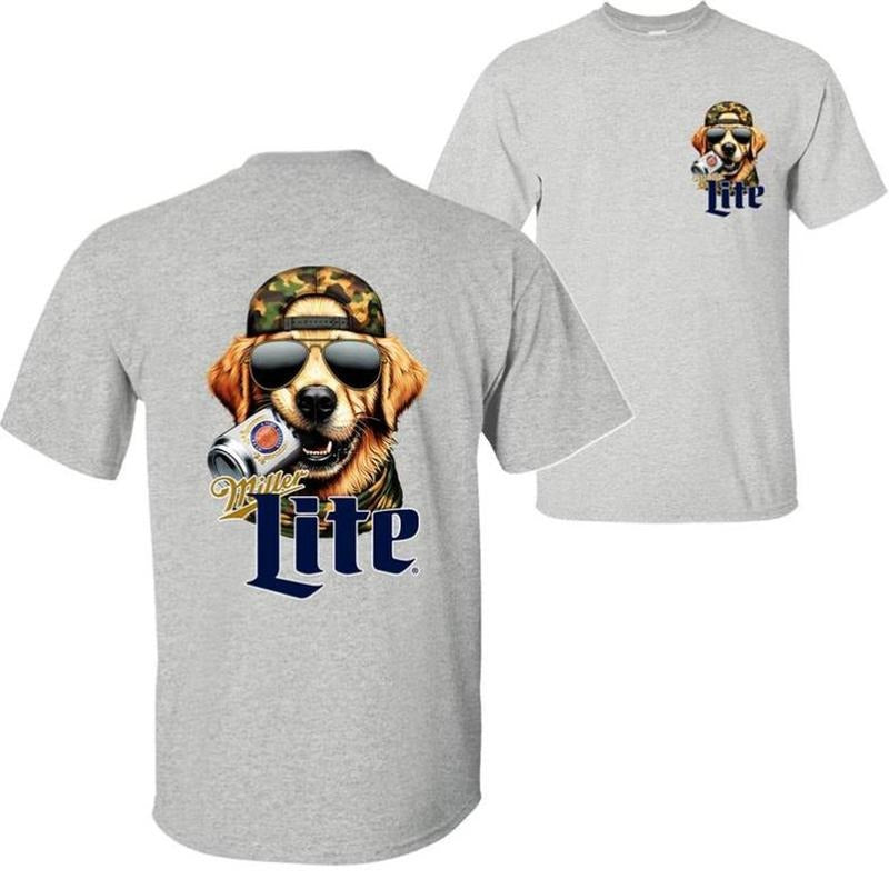 Trendy Miller Lite with Golden Camo Hat Funny Graphics Tee, Miller Lite Beer Lovers Gift for Dad, Mom, Not Comfort Colors