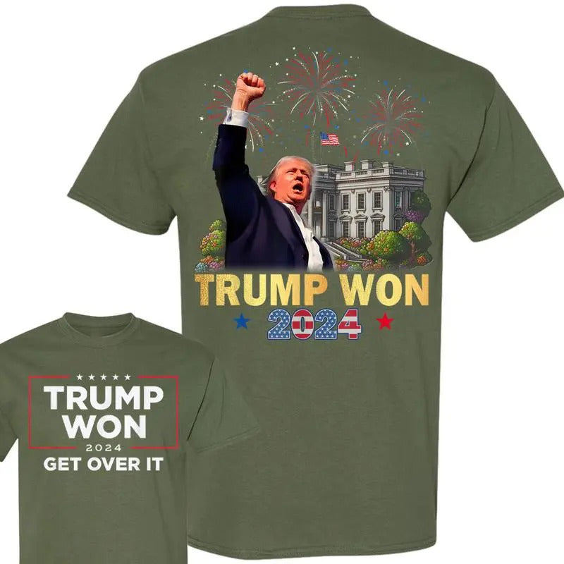 Trum Won 2024 Get Over It 2 Side Shirt, We Won Shirt, Trum 47th President, Trum Won Get Over It, Trum Vance, Republican Tee, Gift for Trum Supporter