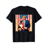 Trump 2024 Flag T-Shirt - Comfortable Cotton, Casual Crew Neck Tee with Geometric Design for Men - Perfect for Summer & Outdoor Activities Made in USA