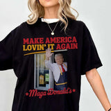 Truump Mcdonalds Shirt Funny Trendy MAGA Lovin' It Truump Mcdonald Election 2024 Pennsylvania, Cotton Crewneck Graphic Tee Unisex Fabric Loose Top Womenswear