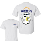 Twisted Tea Ghost Halloween 2 Sided Shirt, Unisex Cotton Crewneck Tee for Men & Women, Casual Halloween Tee with Tea Bottle Graphic shirt Tee Cotton