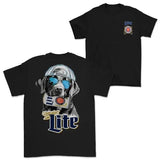 Two-sided Miller Lite With Dog T-shirt, Funny Summer Graphic Tees, Trendy Outdoors Beer Lover Sweatshirt, Unisex Hoodie