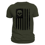 USA Black Vertical Flag With Skull Men's T-Shirt Crewneck Casual