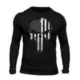 USA Flag Tactical B&W Skull Long Sleeve Men's T-Shirt Casual Classic