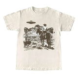 Ufo Western Shirt, Retro T-Shirt, Vintage Cowboy TShirt, Rodeo T Shirt, Wild West Shirt, Western Tee, Unisex, Full Sizes, Full Colors, Cotton Round Neck Tee, Unisex T-shirt for Men and Women Menswear Top
