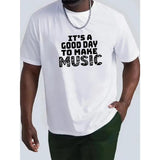 Unique Music Letter Graphic Tee - Soft, Breathable, Comfy Chic Design - Summer Outdoor Mens Clothing, Perfect Gift for Him Made in USA