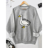 Unisex Men's Cartoon Goose & Letter Print Crewneck Graphic Sweatshirt, Essentials Sweatshirt, Loose Long Sleeve Graphic Sweatshirt, Trendy Casual Apparel