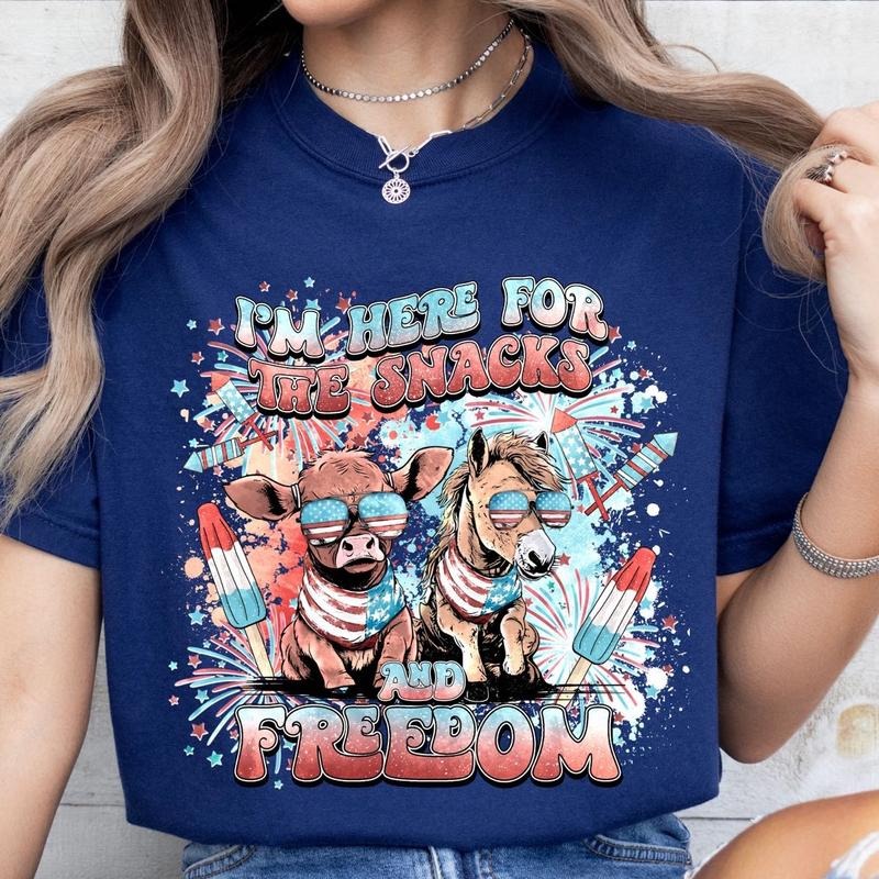 Unisex comfort colors July 4th just here for the snacks and booze short sleeve casual cotton graphic tshirt