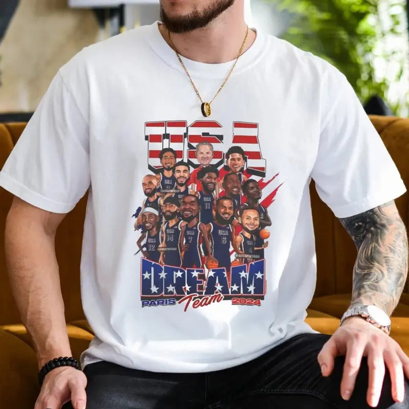 Usa Olympic Basketball Dream Team 2024 Shirt, Usa Olympic Basketball Team 2024 Championship American Team Tshirt, Vintage Tee Shirt, Unisex Short Sleeve Tee Shirt, Casual Clothing Menswear Top
