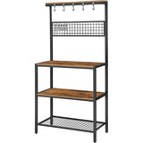 3-Shelf Black Metal Rustic Brown Wood Kitchen Baker's Rack Microwave Stand