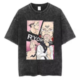 VINTAGE Washed T-shirt Jujutsu Kaisen Ryomen Sukuna Fashion Short Sleeves Tee Cotton Menswear