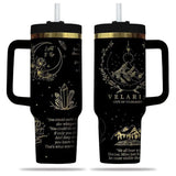Velaris Tumbler With Handle, with Handle and Straw, Bookish Tumbler, Acotar 40Oz Tumbler, Velaris Tumbler, Golden Engraved Tumbler, Reusable Stainless Steel Water Bottle Travel Gifts for Her