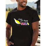 Vibrant Bird Pattern Print Tee - Men's Casual Comfy T-Shirts with Short Sleeves for Summer Daily Wear - Trendy, Breathable, and Soft Fashion Top Made in USA