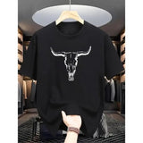 Vibrant Cow Skull Head Graphic Print T-Shirt - Men's Casual Short Sleeve Summer Tee - Comfortable, Breathable, and Stylish Made In USA