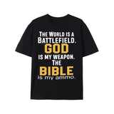 Vibrant Letter Print Crew Neck T-shirt - Soft Short Sleeve Design, Breathable Casual Top for Summer Outdoor Activities, Men's Fashion Clothing Made in USA