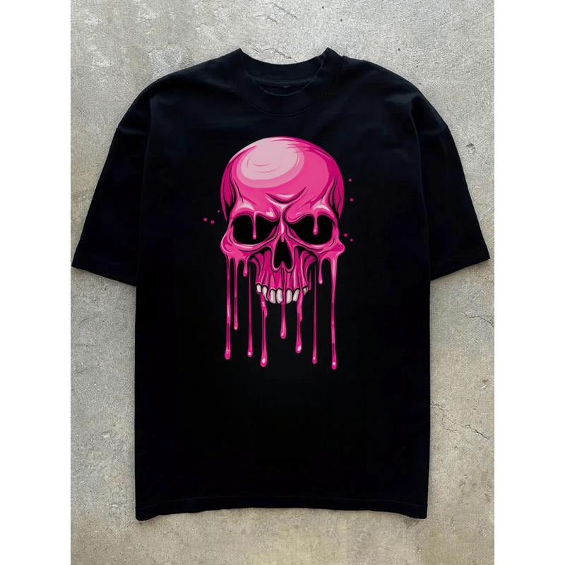 Vibrant Purple Paint Dripping Horrific Skull Graphic Tee - Soft, Breathable, Crew Neck, Casual, Comfy, Summer Essential for Men - Unique Niche Design, Relaxed Fit, Premium Quality Clothing Top Made in USA