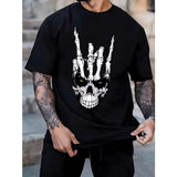 Vibrant Skull Hand Print Crew Neck Tee Shirt - Soft Slight Stretch Polyester Fabric, Regular Fit, Geometric Pattern, Casual Short Sleeve Top for Men - Perfect Gift for Summer, Spring, Fall, and All Seasons Made in USA