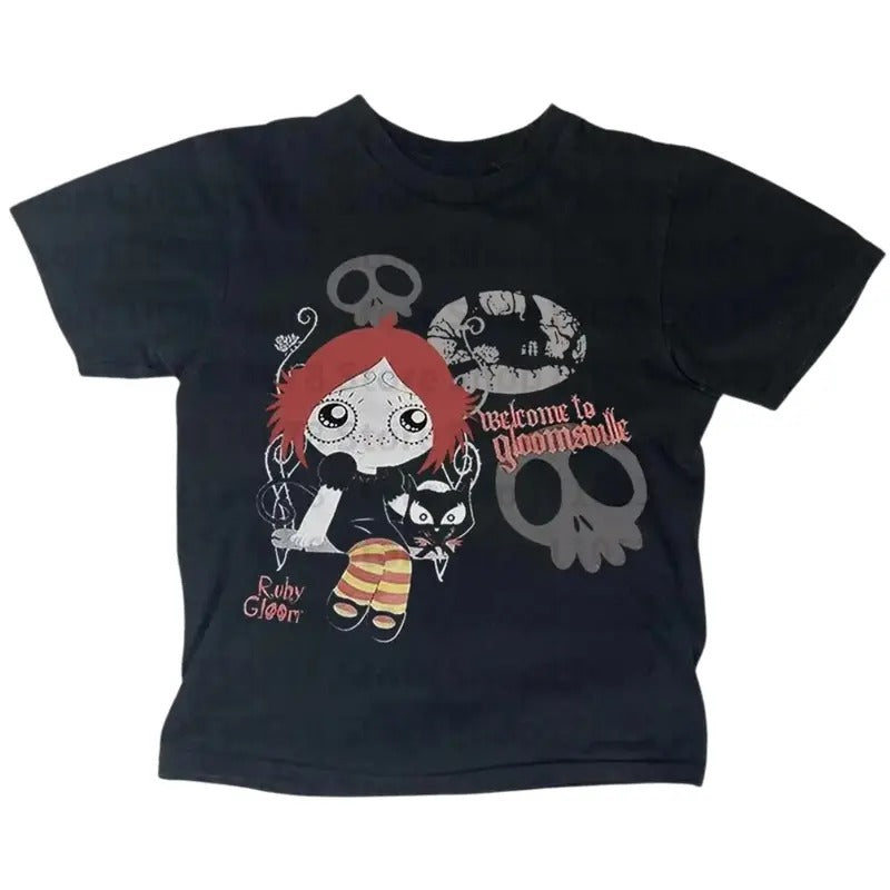 Vinatage Ruby Gloom Baby Tee, Retrto Women Shirt, Y2k Baby Tee, Vintage Casual Short Sleeve, Y2k Clothes Punk, Gothic Emo Girl Tops, Gift For Girlfriend Cotton Womenswear