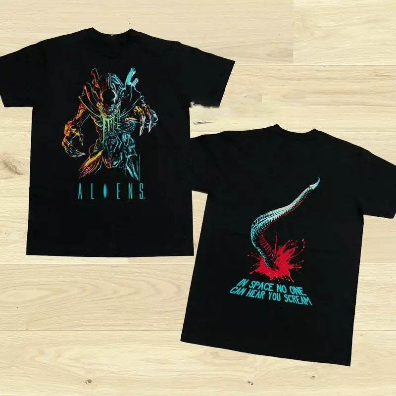 Vintage 1988 Aliens Movie Shirt Double Sided No One Can Hear You Scream, Halloween Shirt, Classic Horror Gift