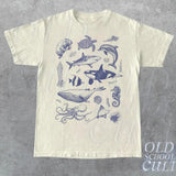Vintage 90s Tattoo Sea Animal Tshirt, Retro Ocean Nature Shirt, Sealife, Ocean, Whale, Orca, Turtle, Dolphin Shirt, Unisex Relaxed Adult Tee