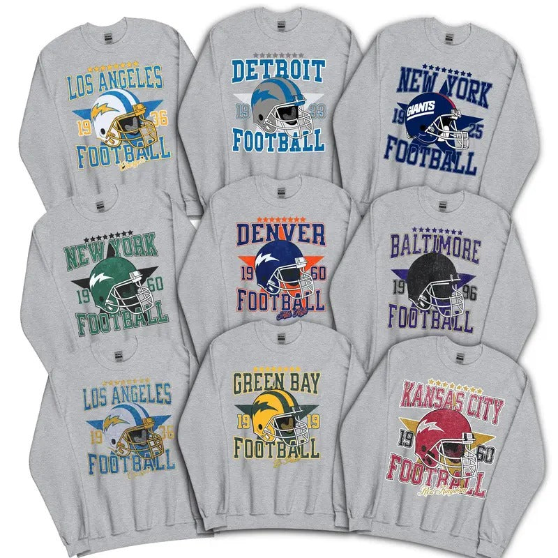 Vintage All Team Football Crewneck Sweatshirt For Men And Women - Retro Grey Football Style - Fabric, Menswear Unisex Hoodie