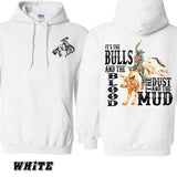 Vintage Bulls and Mud Rodeo Bull Riderwith Dust and Blood Theme Unisex Hoodie, Cozy Western Wear, Perfect for Outdoor Adventures, Bold and Rustic Seasonal Apparel Unisex Top