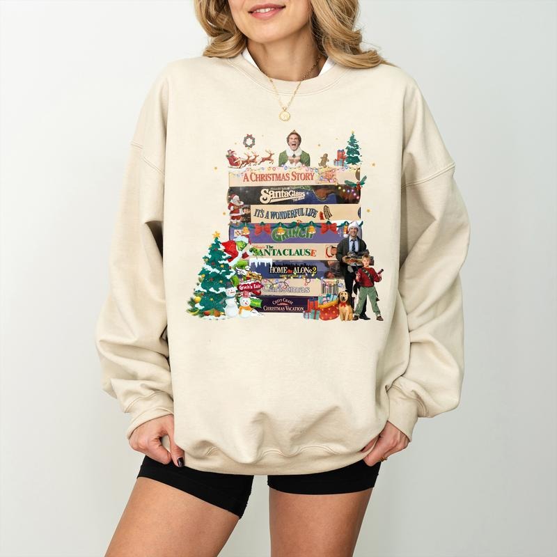 Vintage Christmas Movies VHS Sweatshirt, MERRY Christmas 90s Movies Sweatshirt, Christmas Family Matching Tee, Xmas Gift