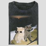 Vintage Cool Cats in Sunglasses Graphic Tee, Funny Meme Couple Shirt, Retro Pet Humor Aesthetic, Unisex Menswear Womenswear Top