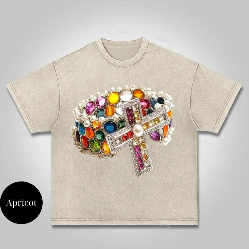 Vintage Diamond Cross Graphic Print T-Shirt, Vintage Graphic Y2k Tee, Grillz Tshirt, Y2k Clothing, Unisex Crewneck Medium Cotton Short Slevee