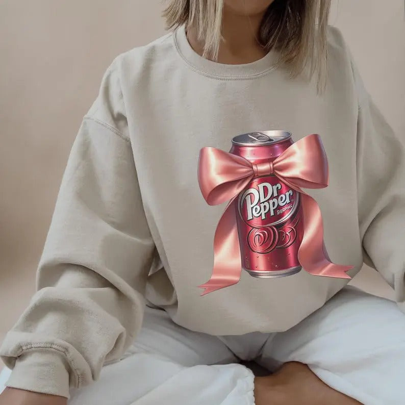 Vintage Dr Pepper Coquette Pink Bow Sweatshirt - Perfect Gift Idea For Soda Lovers - Pullover, Cotton
